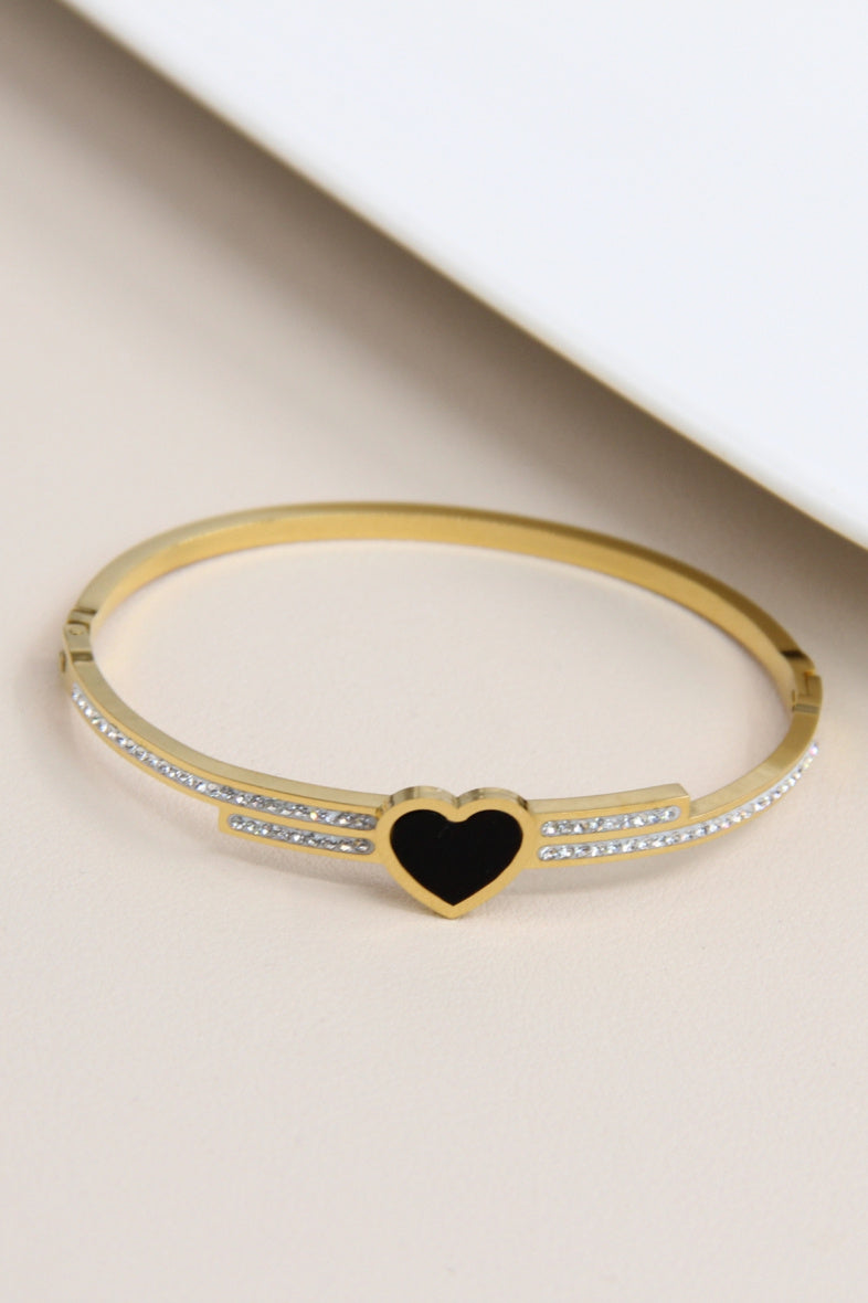 Bracelet cœur jonc orné de strass en acier inoxydable
