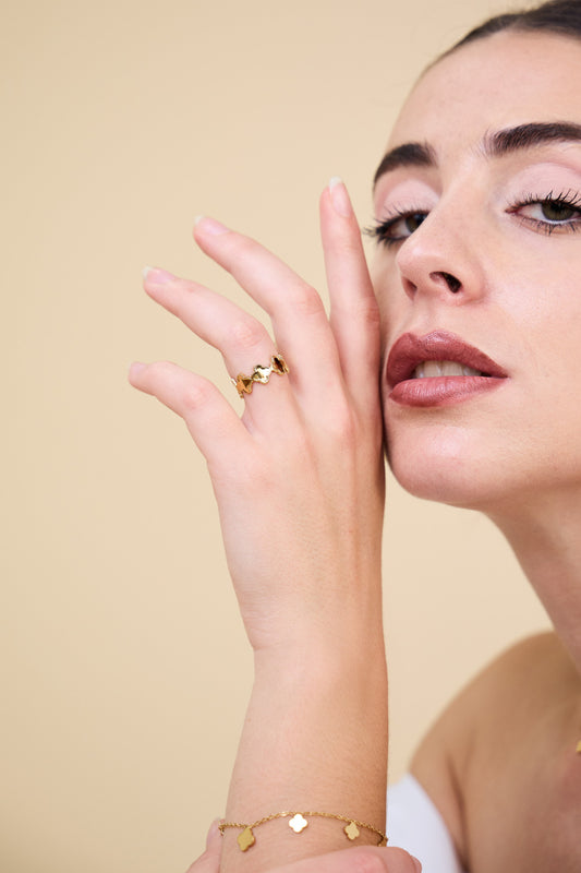 Bague Trèfle Ajustable en Acier Inoxydable